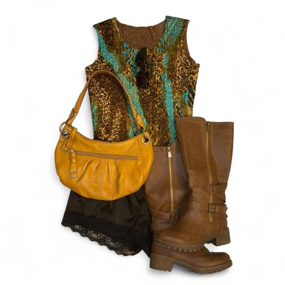 Vintage Vtg y2k leopard print boho festival summer crinkle tank top